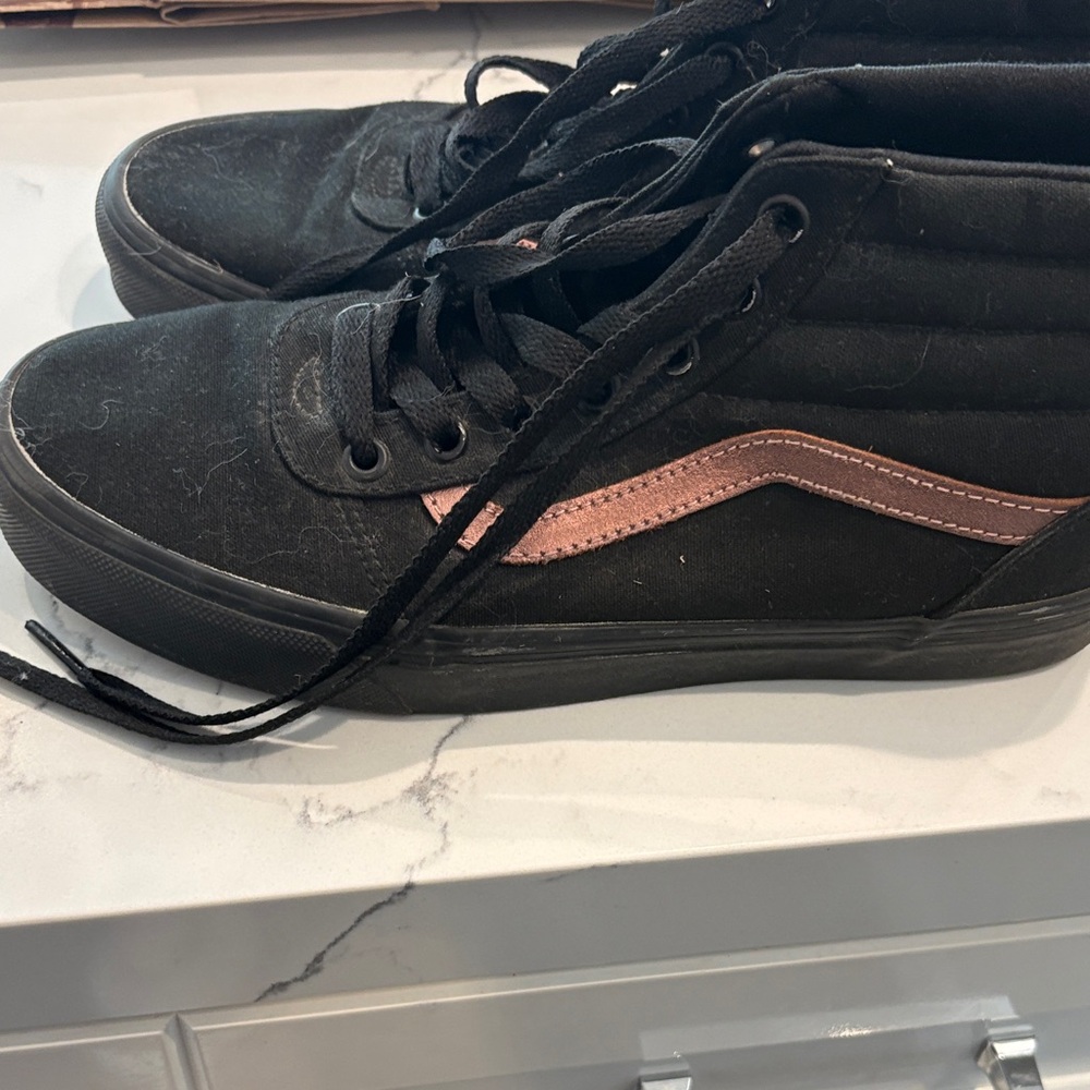 Vans Black and Pink High-Top Sneakers